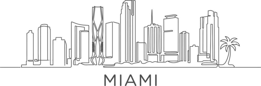 Miami city skyline continuous single line art vector illustration