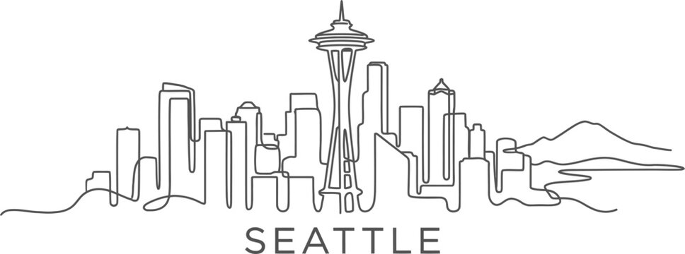 Seattle city skyline continuous line art vector illustration