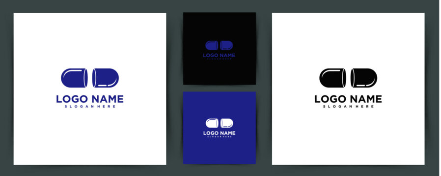 Opened Capsule Pill Logo Design with Modern Minimal Style for Medical and Pharmaceutical Branding