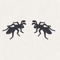 Two Ants Facing Each Other – Hand-Drawn Black Ink Illustration