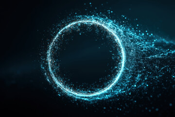 Glowing circular data halo with segmented design on dark cyan gradient background