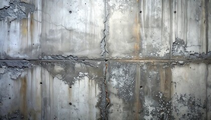 Obraz premium Weathered concrete wall with cracks and stains.