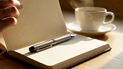 Morning Musings - Coffee, Pen, and Open Notebook for Inspiration.