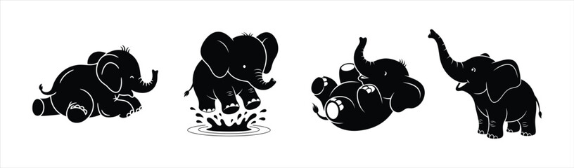Playful baby elephant silhouettes in a delightful sequence of poses and activities © Sunnn