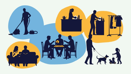 Diverse Daily Life Activities and Household Chores Depicted in Silhouettes.
