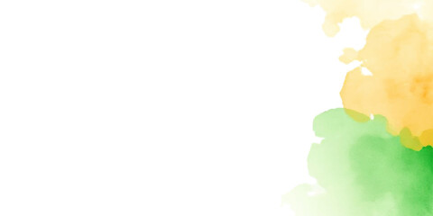 Abstract watercolor background texture with green and orange corner.