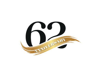 Luxury 62th Anniversary Celebration Logo with Golden Ribbon for Premium Event Branding