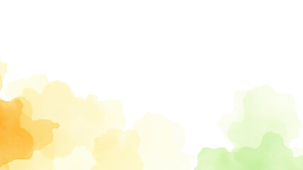 Abstract watercolor background texture with orange yellow and green stains.