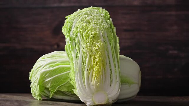 fresh chinese cabbage on wood table.