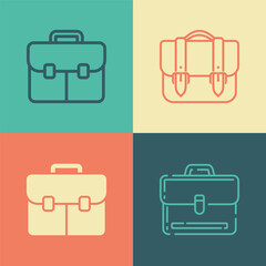 Set retro color briefcase suitcase icon vector design template