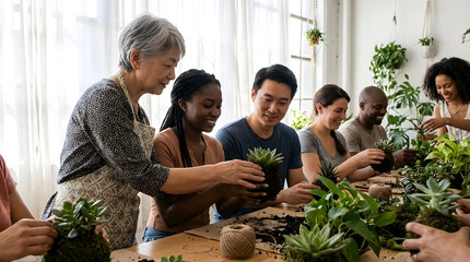 Taller de Kokedamas con grupo diverso