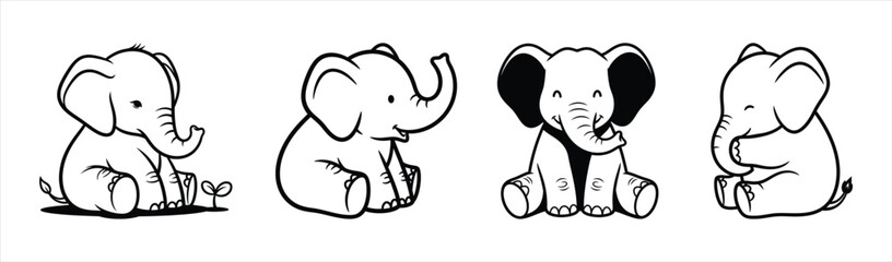 Cute cartoon elephants in various poses, perfect for children's designs