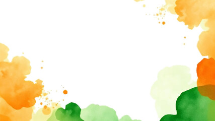 Watercolor background border in Indian flag colors (saffron, orange, green).