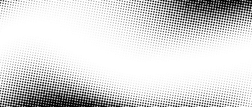 Halftone grainy noise gradient texture. Black and white fading sandy grit wallpaper. Aged grunge pixelated backdrop. Vector rasterized dotted dirt background. Anime or manga style comic overlay cover