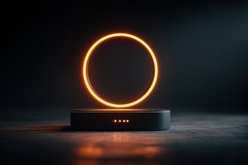 Circular milestone ring with glowing markers hovering above a softly lit base
