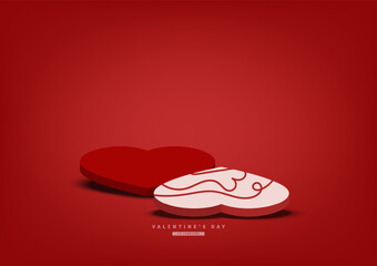 3D Platform Hearts for Valentine's Day Product Display on Red Background. Vector Illustration.