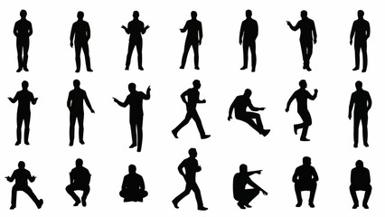 Collection of diverse human silhouettes in various poses and activities.