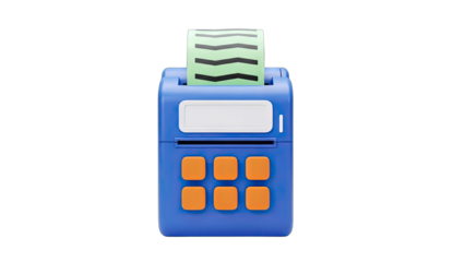 Blue POS Terminal with Receipt Paper on White Background