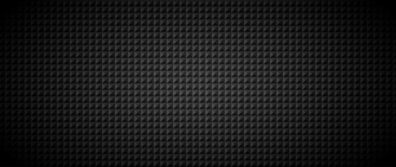 Black tech geometric background. Abstract squared tile pattern texture. Technical block grid design wallpaper. Vector illustration isolation concept. Dark grey volume cube cover backdrop