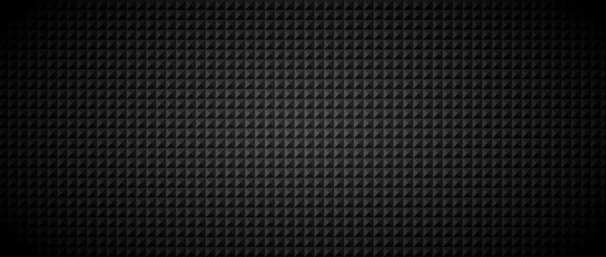 Black tech geometric background. Abstract squared tile pattern texture. Technical block grid design wallpaper. Vector illustration isolation concept. Dark grey volume cube cover backdrop