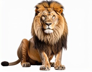 Fototapeta premium Majestic Lion Sitting Isolated on White