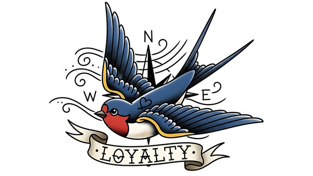 Loyalty swallow tattoo design with compass