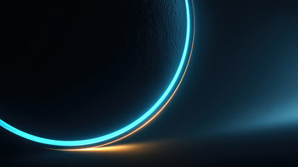 Minimal glowing cyan data ring on dark blue gradient background with empty space