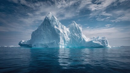 High quality photo of Majestic Iceberg Floating in a Vast Ocean Under a Cloudy Sky