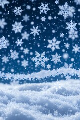 Naklejka premium Frosty Elegance: Crystal Snowflakes Dancing on Winter Blue Canvas