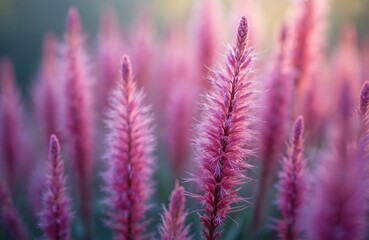 Close up of pink astilbe flowers in soft focus. Delicate fluffy plumes create a dreamy natural background. Gentle bloom with blurred bokeh effect. Vibrant floral pattern.