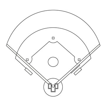 Simple Line Drawing of a Baseball Field Layout and Diamond