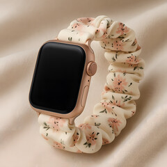 Floral Smartwatch Band on Ivory Fabric &ndash; Luxury Scrunchie Style Wearable Accessory