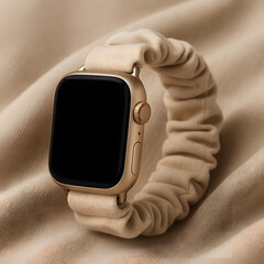 Neutral Fabric Smartwatch Band on Linen Background &ndash; Premium Lifestyle Accessory