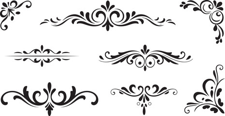 Naklejka premium Elegant black ornamental flourishes and scrollwork designs for classic decorative accents and borders