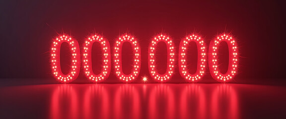 Bright red glowing christmas light bulbs form 000000 numbers on a dark background festive digital display