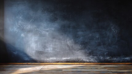 Wide empty chalkboard wall with wooden floor foreground for education, presentation and strategy planning