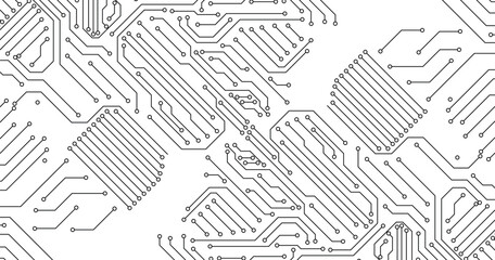 Technology black circuit on white background. illustration. 