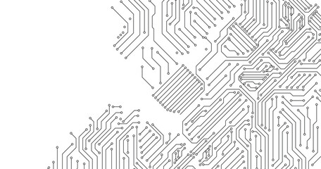 Cyberpunk black circuit diagram on white background. High-tech circuit board connection system.