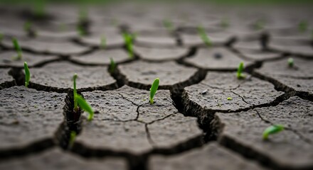 Obraz premium Hope's Whisper: Tiny Shoots in Parched Earth