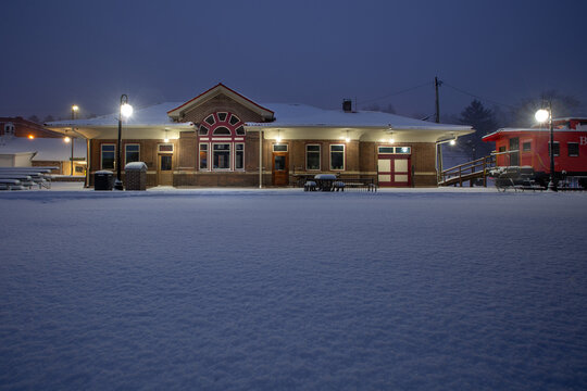 Downtown city building in deep snow