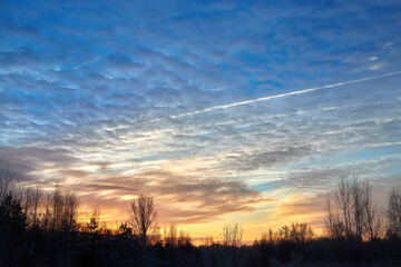Blue sky with soft cloud on sunrise or sunset time. Nature background