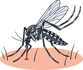 Aedes Aegypti Mosquito Transmitting Dengue Virus - Animal Character Illustration Isolated on Transparent Background