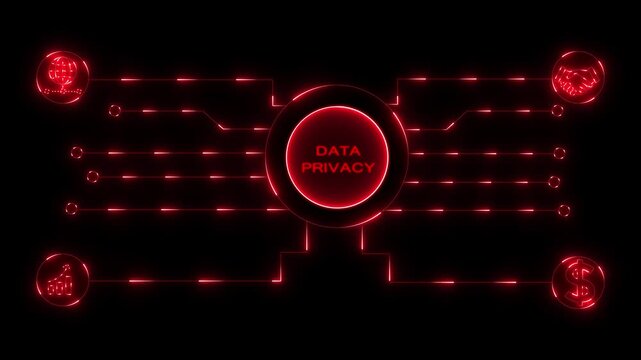 Glowing neon sign Business DATA PRIVACY concept animated. DATA PRIVACY management concept. Glowing neon line DATA PRIVACY Product lifecycle management system.4k motion video.