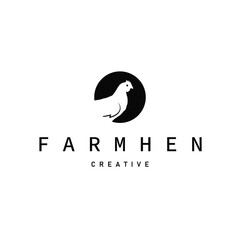 Chicken logo design for chicken farm with simple and minimalist black silhouette of livestock farmer, vector illustration template concept and poster