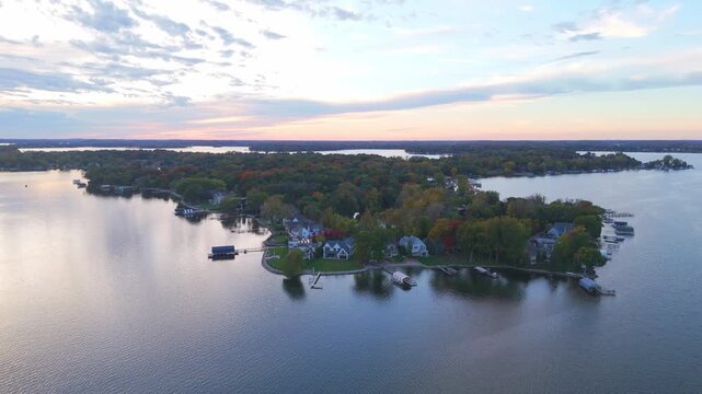 Homes located in an island in a lake, beautiful suburbs in lake Minnetonka