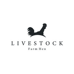 Chicken logo design for chicken farm with simple and minimalist black silhouette of livestock farmer, vector illustration template concept and poster