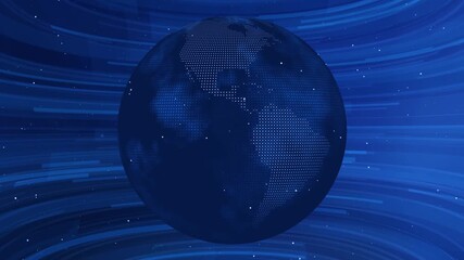 Digital earth globe spinning on a futuristic blue background, representing global data and technology - Powered by Adobe