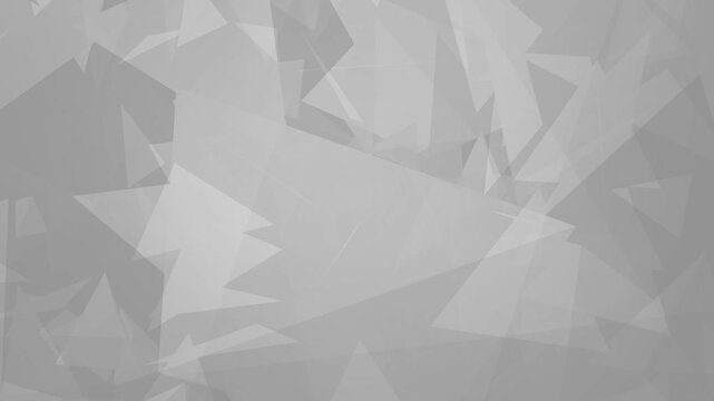 Dynamic geometric translucent triangles rotating and moving, abstract background in monochromatic gray tones