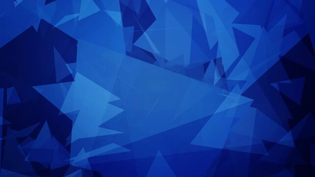 Abstract geometric translucent triangles rotating, dynamic blue background loopable motion graphic background