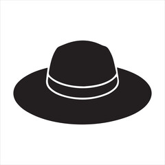 Silhouette of a wide brimmed hat with band on transparent background